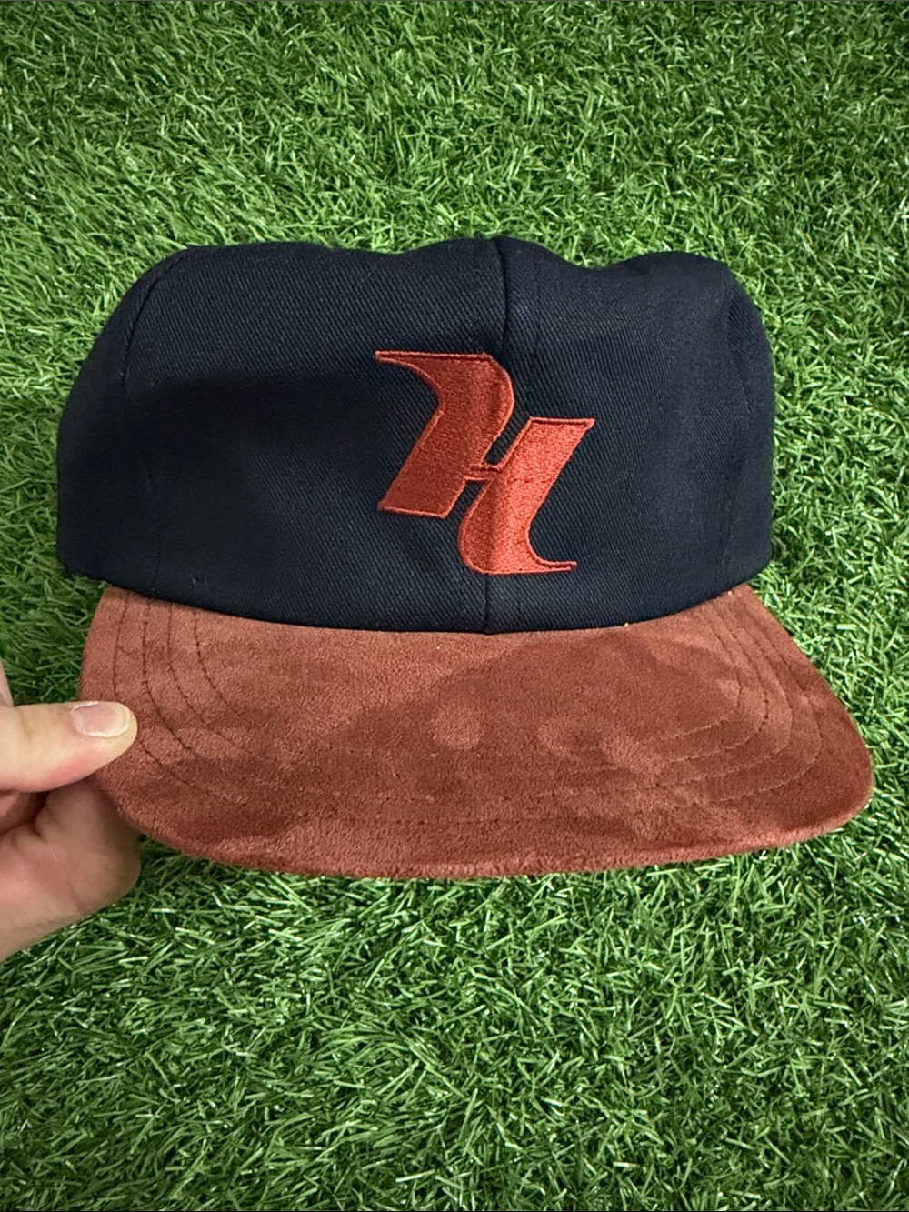Vintage Black and Brown Retro Logo Suede Brim Hat Made in USA